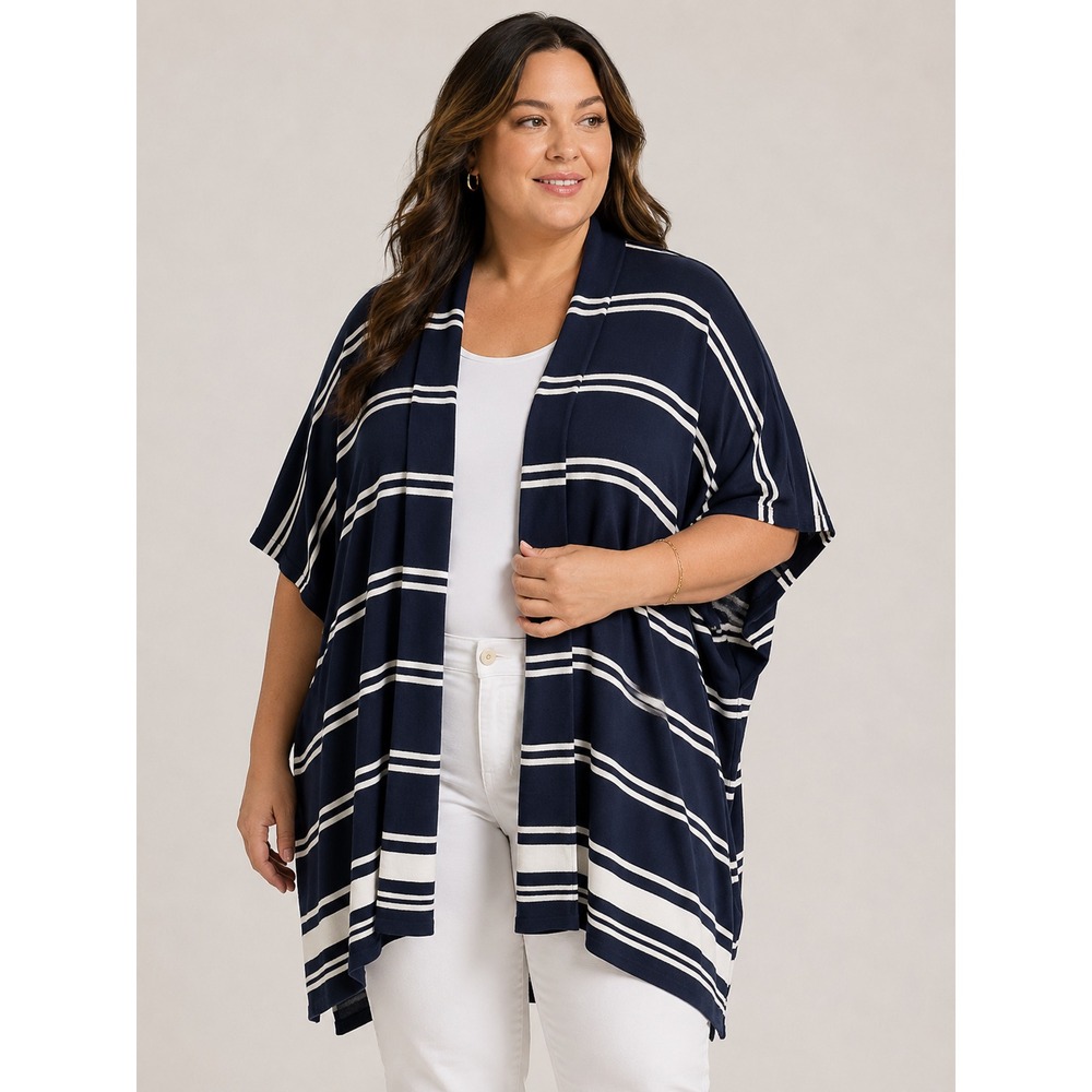 Lauren Ralph Lauren Cardigan Womens 3X Navy Striped Silk Cashmere‎ Nautical NEW